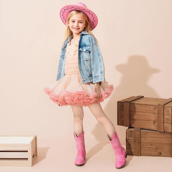 Kids Pink Pointed Toe Side Zipper Classic Embroidered Horse Riding Shoes - Picture 3 of 7